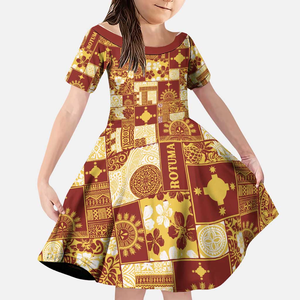 Rotuma Faiakse'ea 'e Kirisimasi Family Matching Summer Maxi Dress and Hawaiian Shirt Pacific Patchwork Xmas Vibes LT9 Daughter's Dress Red - Polynesian Pride