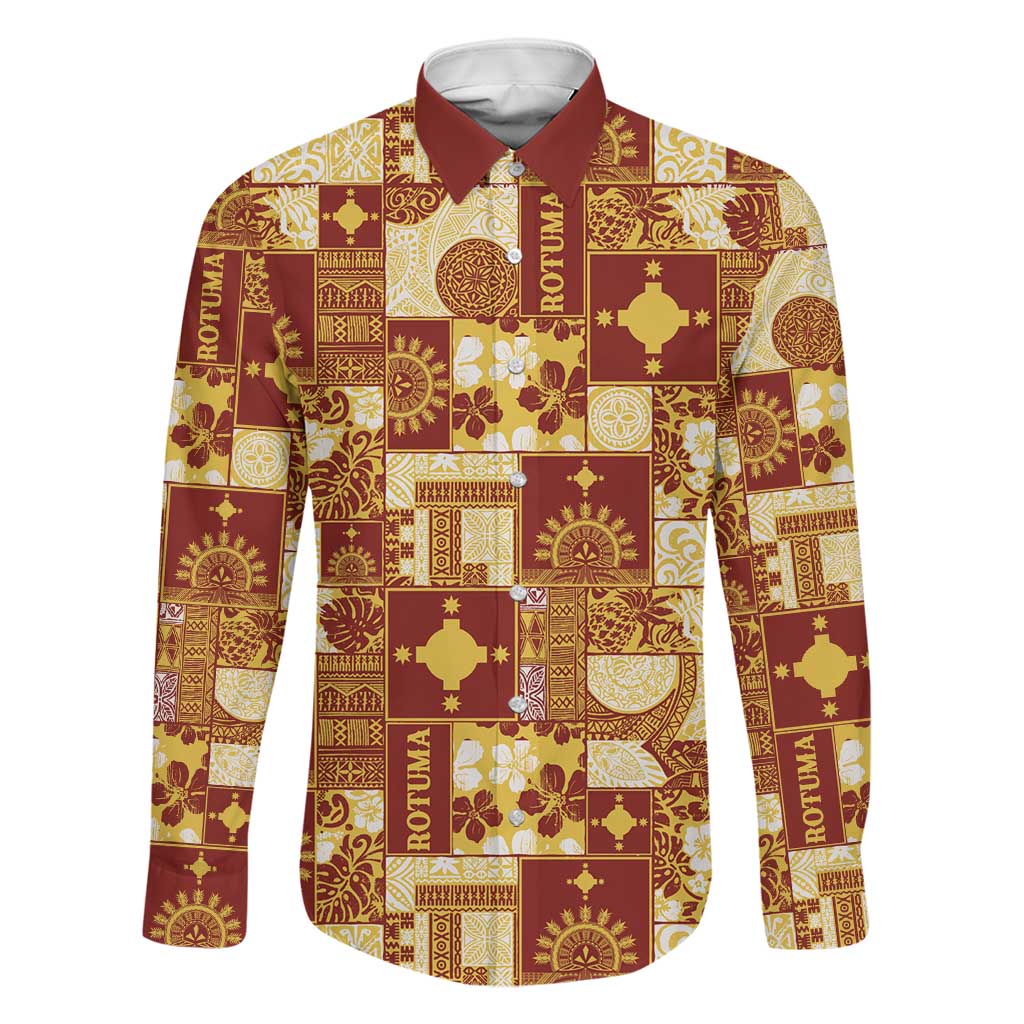 Rotuma Faiakse'ea 'e Kirisimasi Family Matching Summer Maxi Dress and Hawaiian Shirt Pacific Patchwork Xmas Vibes LT9 Dad's Shirt - Long Sleeve Red - Polynesian Pride