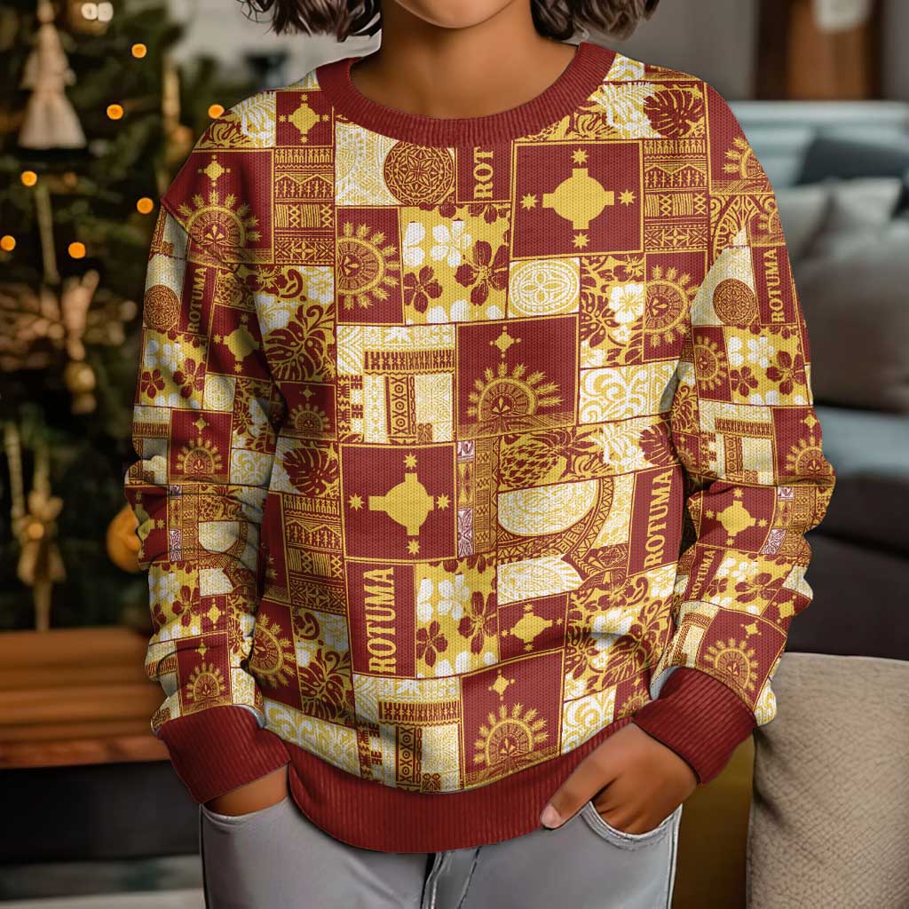 Rotuma Faiakse'ea 'e Kirisimasi Kid Ugly Christmas Sweater Pacific Patchwork Xmas Vibes - Polynesian Pride