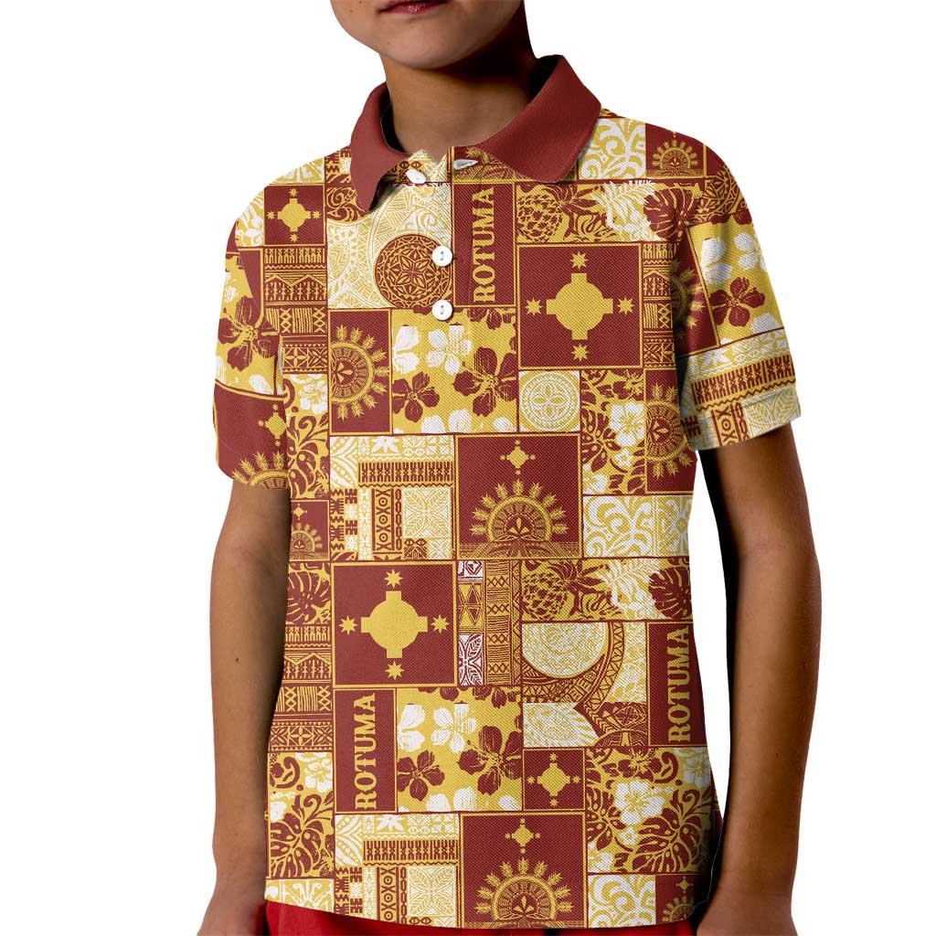 Rotuma Faiakse'ea 'e Kirisimasi Kid Polo Shirt Pacific Patchwork Xmas Vibes - Polynesian Pride