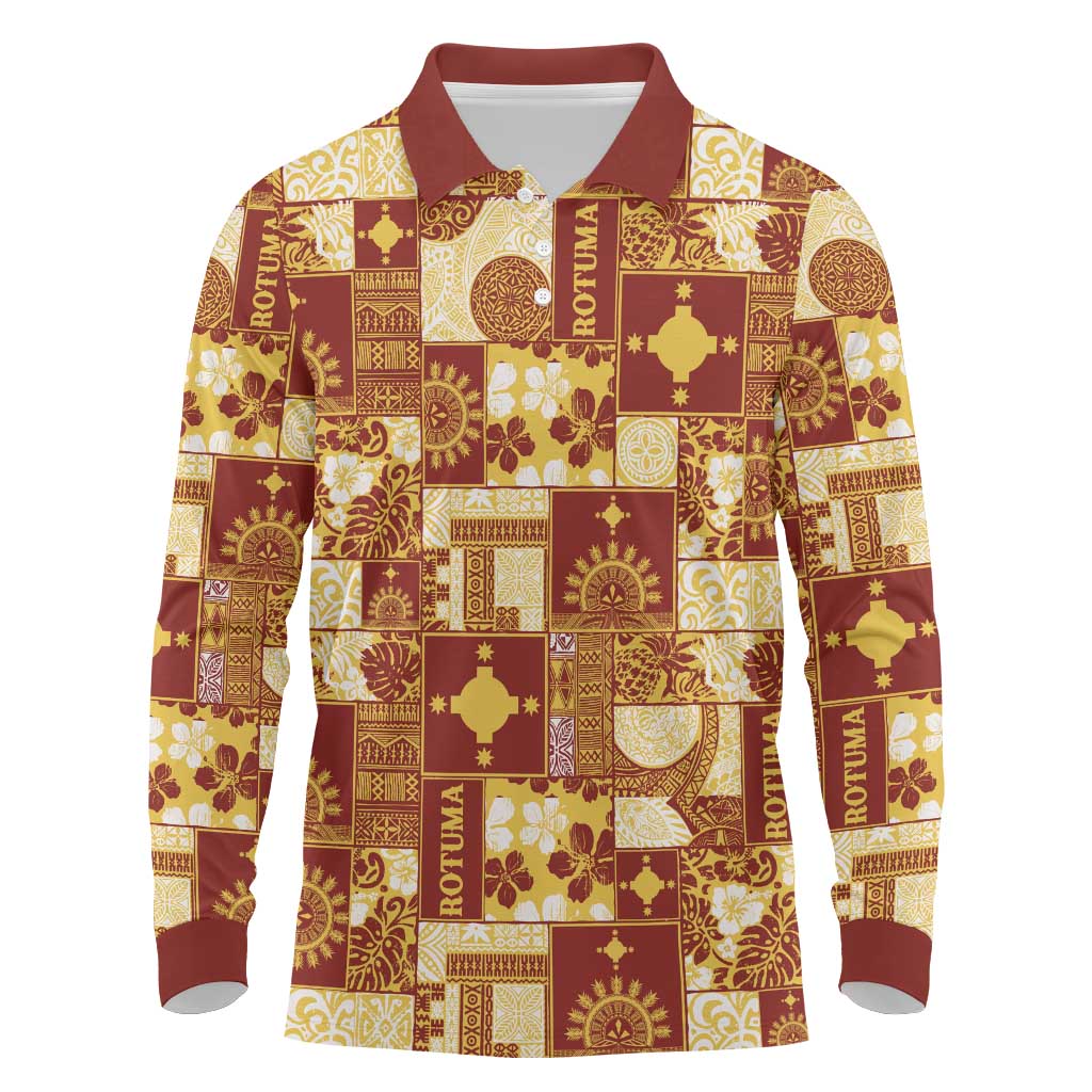 Rotuma Faiakse'ea 'e Kirisimasi Long Sleeve Polo Shirt Pacific Patchwork Xmas Vibes - Polynesian Pride