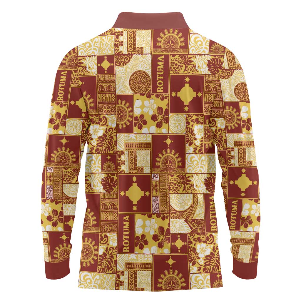 Rotuma Faiakse'ea 'e Kirisimasi Long Sleeve Polo Shirt Pacific Patchwork Xmas Vibes - Polynesian Pride