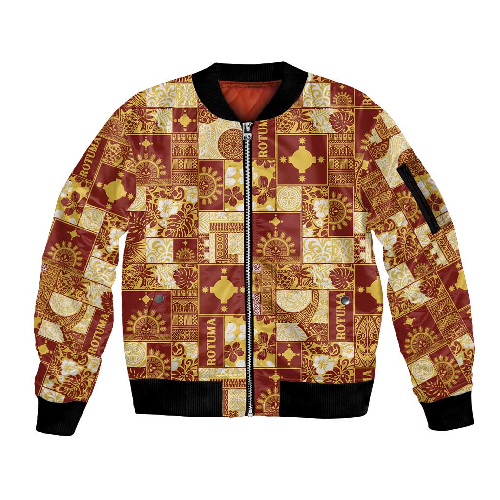 Rotuma Faiakse'ea 'e Kirisimasi Sleeve Zip Bomber Jacket Pacific Patchwork Xmas Vibes - Polynesian Pride