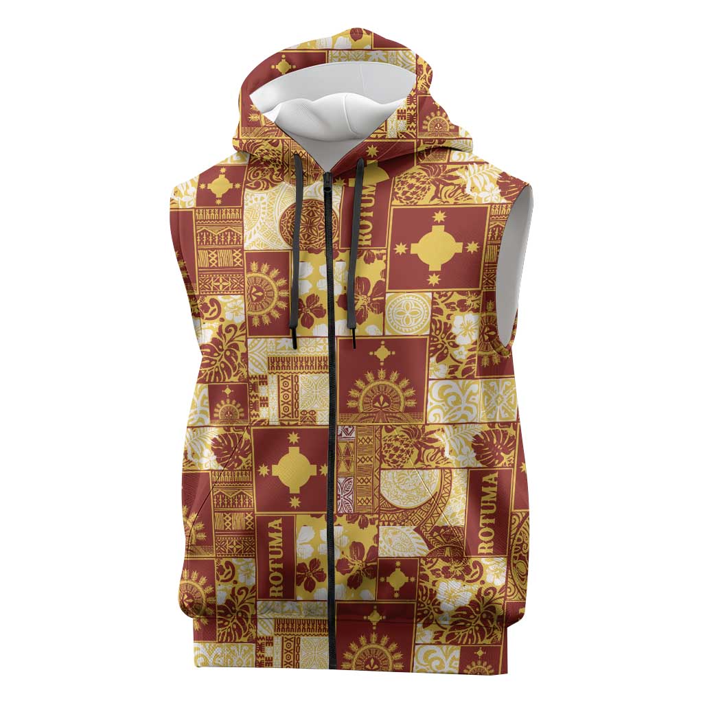 Rotuma Faiakse'ea 'e Kirisimasi Sleeveless Zip Hoodie Pacific Patchwork Xmas Vibes - Polynesian Pride