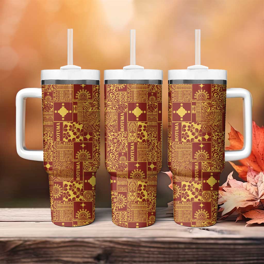 Rotuma Faiakse'ea 'e Kirisimasi Tumbler With Handle Pacific Patchwork Xmas Vibes - Polynesian Pride