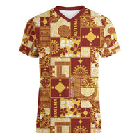 Rotuma Faiakse'ea 'e Kirisimasi Women V-Neck T-Shirt Pacific Patchwork Xmas Vibes - Polynesian Pride