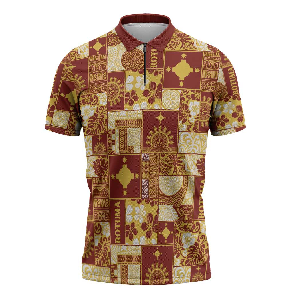 Rotuma Faiakse'ea 'e Kirisimasi Zipper Polo Shirt Pacific Patchwork Xmas Vibes - Polynesian Pride