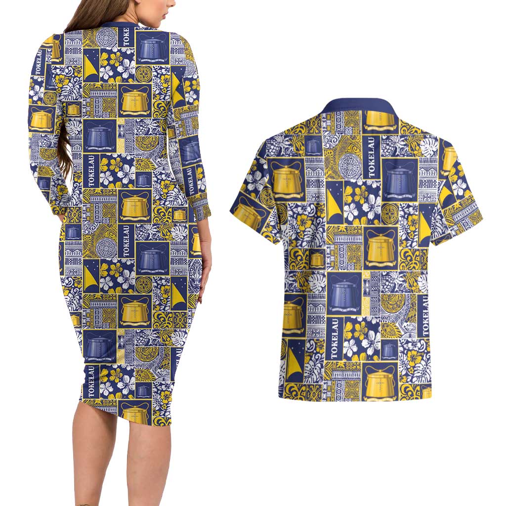 Tokelau Manuia te Kilihimahi Couples Matching Long Sleeve Bodycon Dress and Hawaiian Shirt Pacific Patchwork Xmas Vibes - Polynesian Pride
