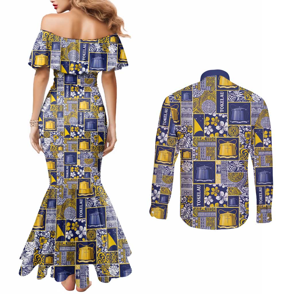 Tokelau Manuia te Kilihimahi Couples Matching Mermaid Dress and Long Sleeve Button Shirt Pacific Patchwork Xmas Vibes - Polynesian Pride