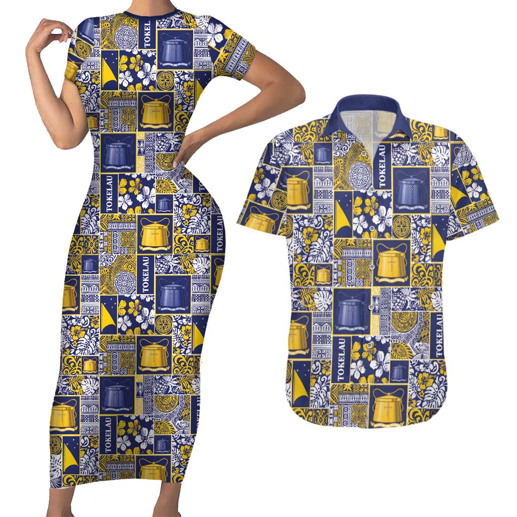 Tokelau Manuia te Kilihimahi Couples Matching Short Sleeve Bodycon Dress and Hawaiian Shirt Pacific Patchwork Xmas Vibes - Polynesian Pride