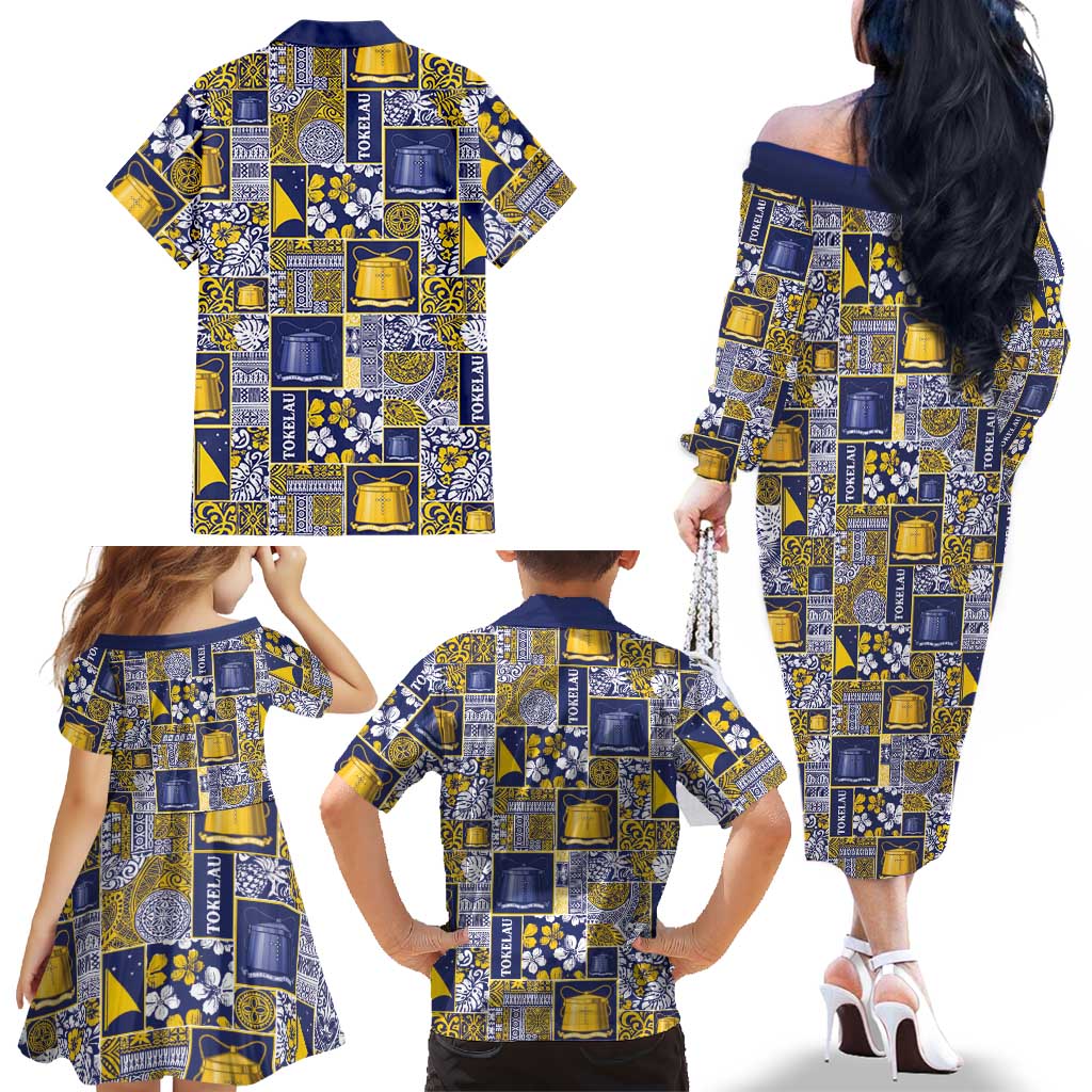 Tokelau Manuia te Kilihimahi Family Matching Off The Shoulder Long Sleeve Dress and Hawaiian Shirt Pacific Patchwork Xmas Vibes LT9 - Polynesian Pride