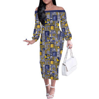 Tokelau Manuia te Kilihimahi Family Matching Off The Shoulder Long Sleeve Dress and Hawaiian Shirt Pacific Patchwork Xmas Vibes LT9 Mom's Dress Blue - Polynesian Pride