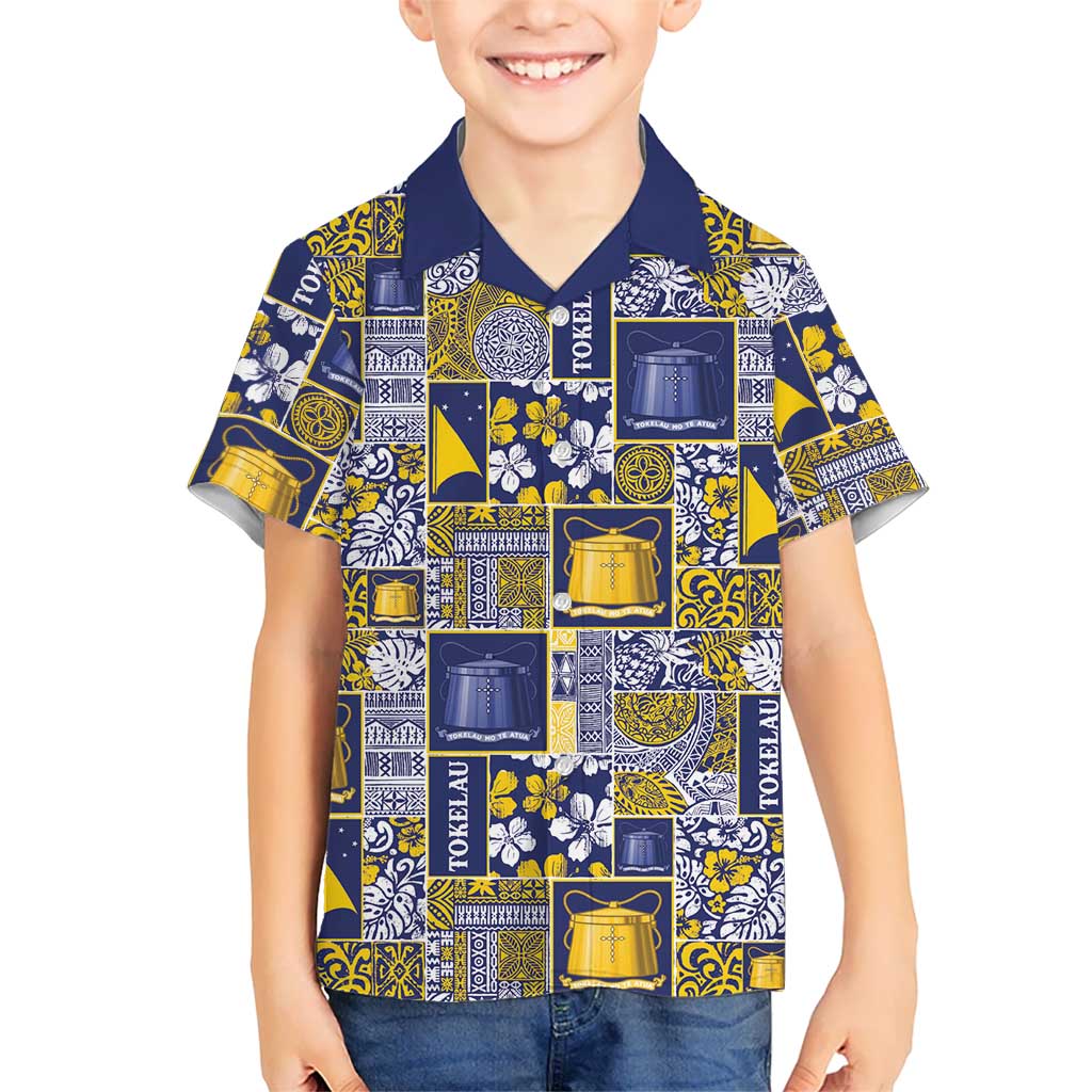 Tokelau Manuia te Kilihimahi Family Matching Off Shoulder Maxi Dress and Hawaiian Shirt Pacific Patchwork Xmas Vibes LT9 Son's Shirt Blue - Polynesian Pride
