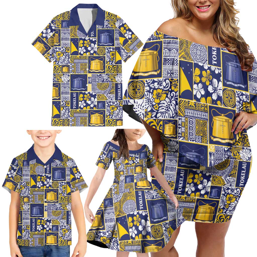 Tokelau Manuia te Kilihimahi Family Matching Off Shoulder Short Dress and Hawaiian Shirt Pacific Patchwork Xmas Vibes LT9 - Polynesian Pride
