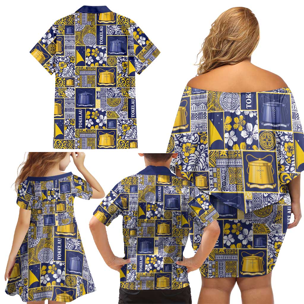 Tokelau Manuia te Kilihimahi Family Matching Off Shoulder Short Dress and Hawaiian Shirt Pacific Patchwork Xmas Vibes LT9 - Polynesian Pride