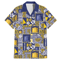 Tokelau Manuia te Kilihimahi Family Matching Off Shoulder Short Dress and Hawaiian Shirt Pacific Patchwork Xmas Vibes LT9 Dad's Shirt - Short Sleeve Blue - Polynesian Pride