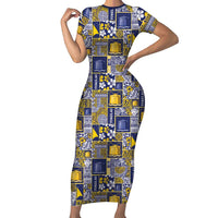 Tokelau Manuia te Kilihimahi Family Matching Short Sleeve Bodycon Dress and Hawaiian Shirt Pacific Patchwork Xmas Vibes LT9 Mom's Dress Blue - Polynesian Pride