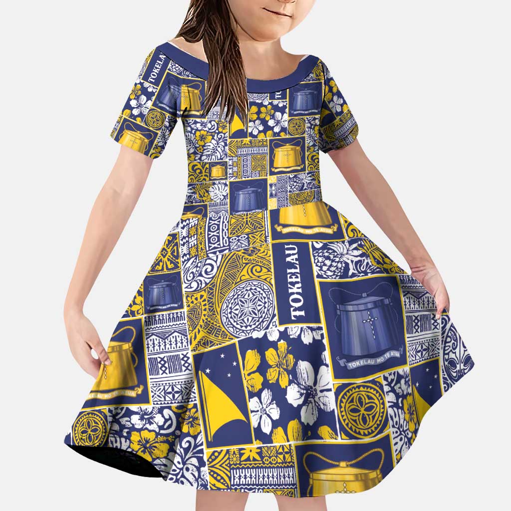 Tokelau Manuia te Kilihimahi Family Matching Tank Maxi Dress and Hawaiian Shirt Pacific Patchwork Xmas Vibes LT9 Daughter's Dress Blue - Polynesian Pride