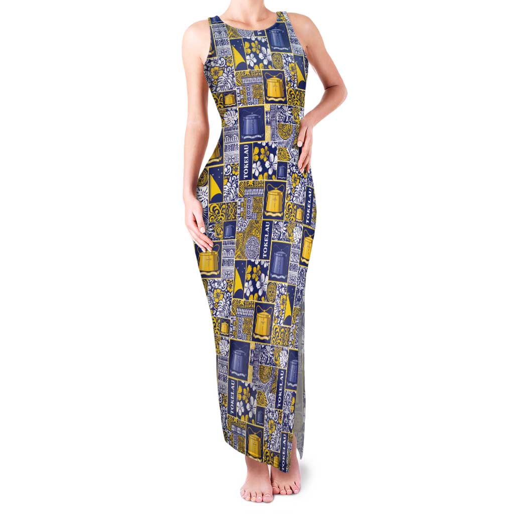Tokelau Manuia te Kilihimahi Family Matching Tank Maxi Dress and Hawaiian Shirt Pacific Patchwork Xmas Vibes LT9 Mom's Dress Blue - Polynesian Pride