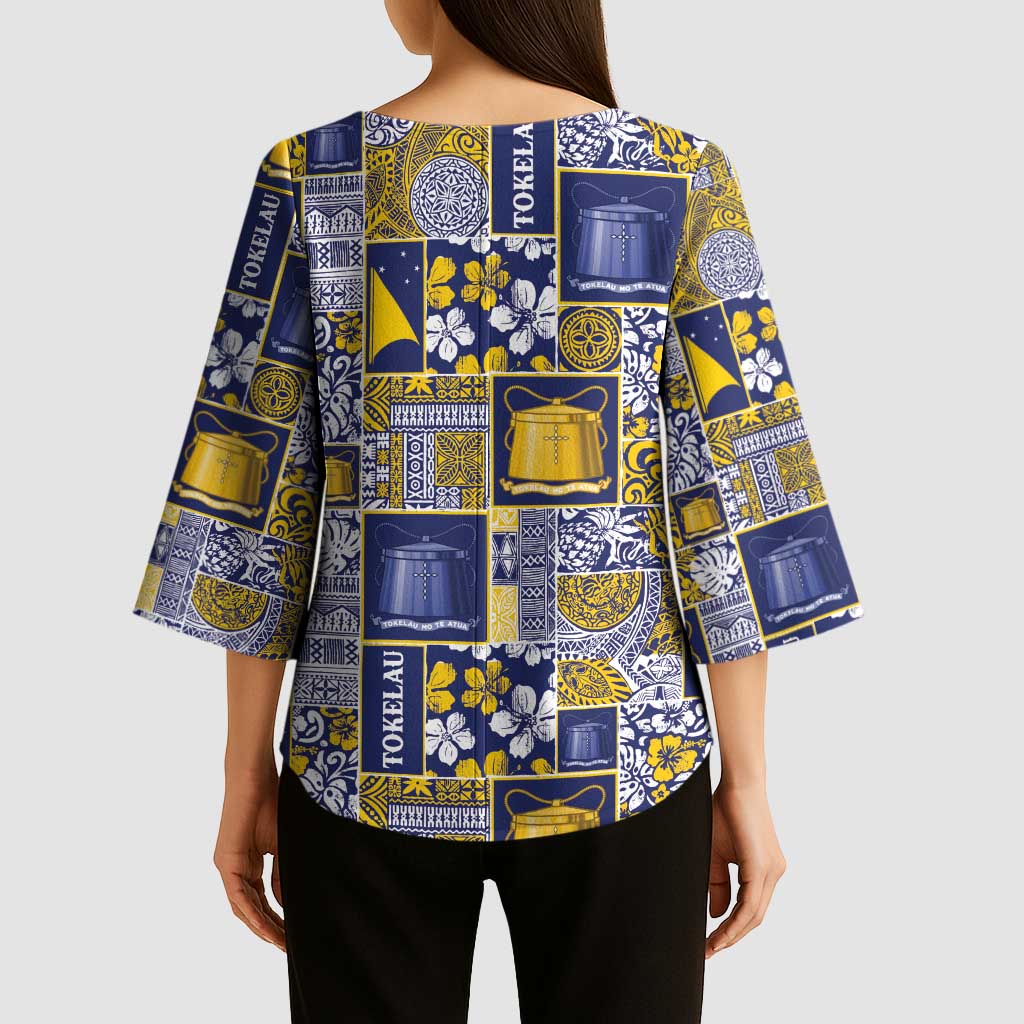 Tokelau Manuia te Kilihimahi Kimono Sleeve Blouse Pacific Patchwork Xmas Vibes - Polynesian Pride