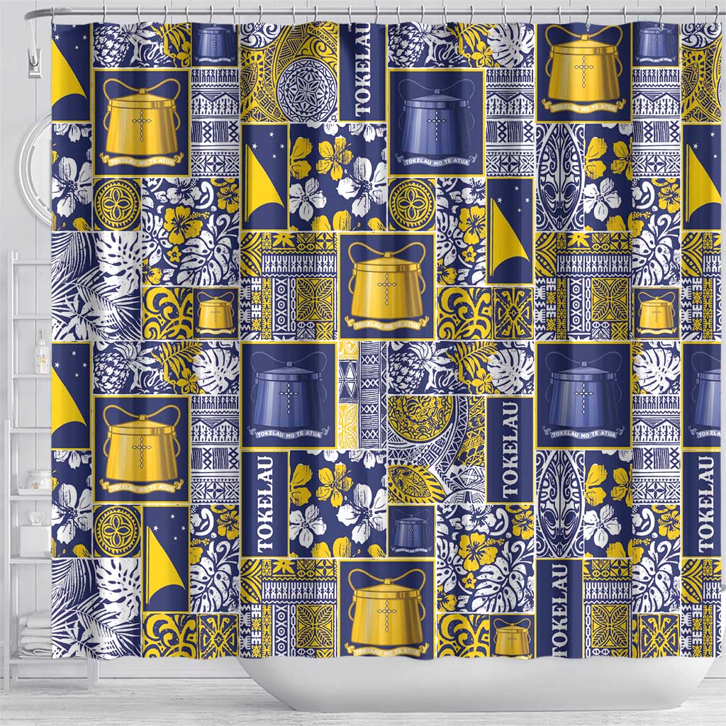 Tokelau Manuia te Kilihimahi Shower Curtain Pacific Patchwork Xmas Vibes - Polynesian Pride
