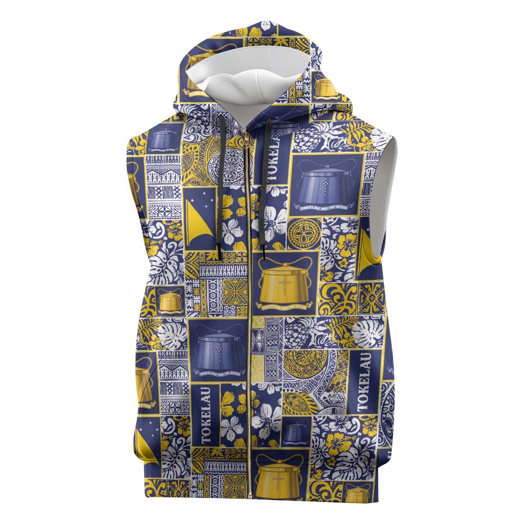 Tokelau Manuia te Kilihimahi Sleeveless Zip Hoodie Pacific Patchwork Xmas Vibes - Polynesian Pride