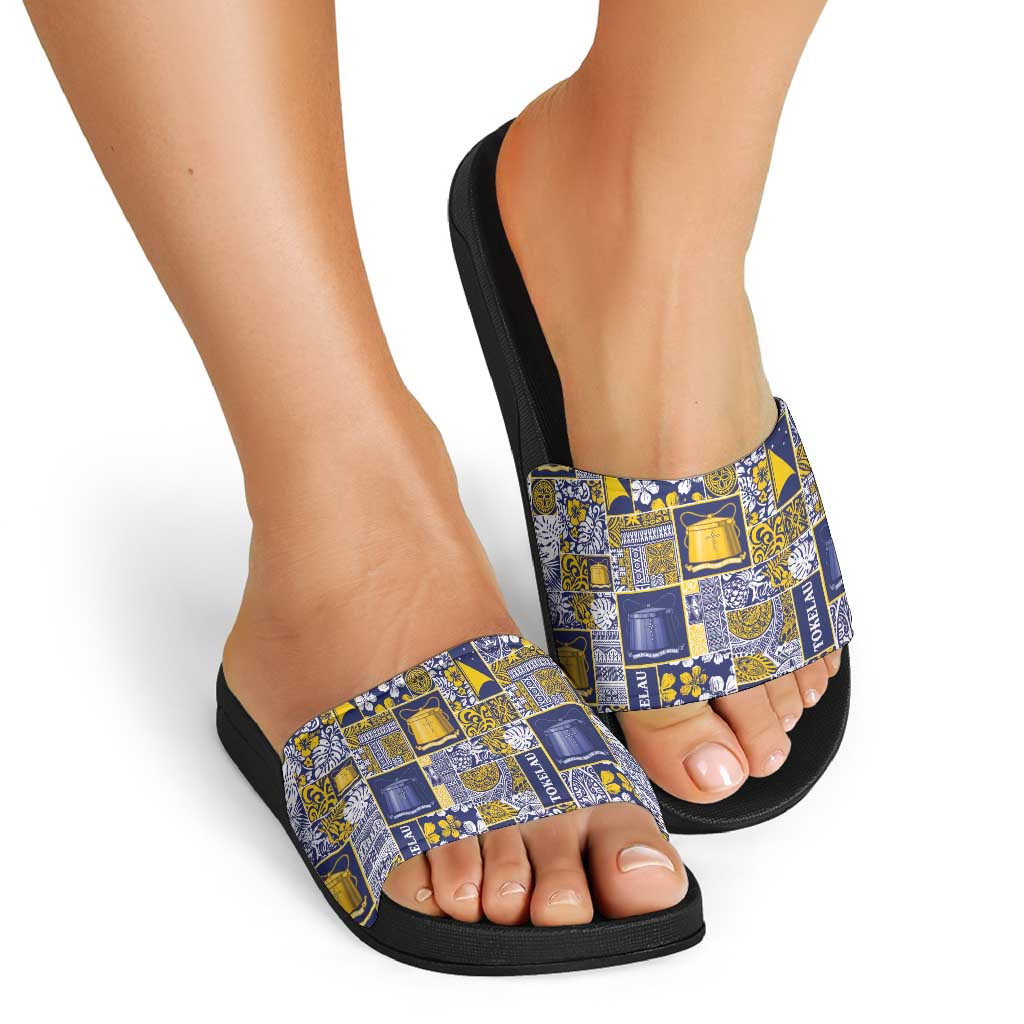 Tokelau Manuia te Kilihimahi Slide Sandals Pacific Patchwork Xmas Vibes - Polynesian Pride