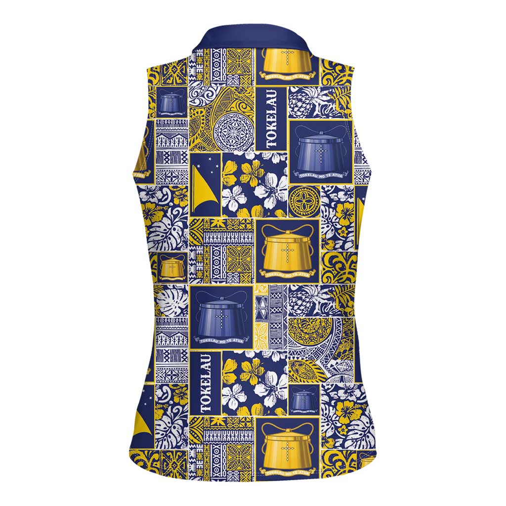 Tokelau Manuia te Kilihimahi Women Sleeveless Polo Shirt Pacific Patchwork Xmas Vibes - Polynesian Pride