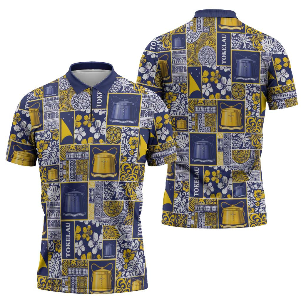 Tokelau Manuia te Kilihimahi Zipper Polo Shirt Pacific Patchwork Xmas Vibes - Polynesian Pride