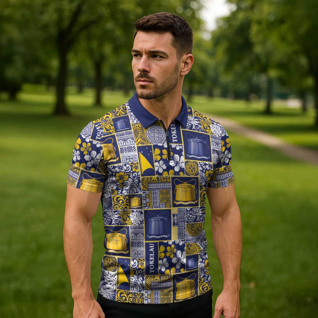 Tokelau Manuia te Kilihimahi Zipper Polo Shirt Pacific Patchwork Xmas Vibes - Polynesian Pride