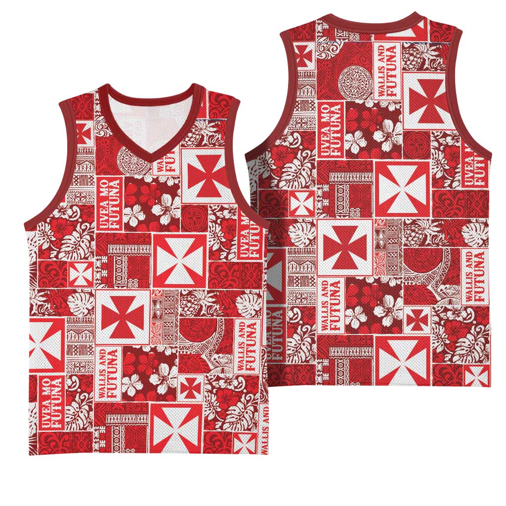 Wallis Et Futuna Kilisimasi Fiefia Basketball Jersey Pacific Patchwork Xmas Vibes - Polynesian Pride