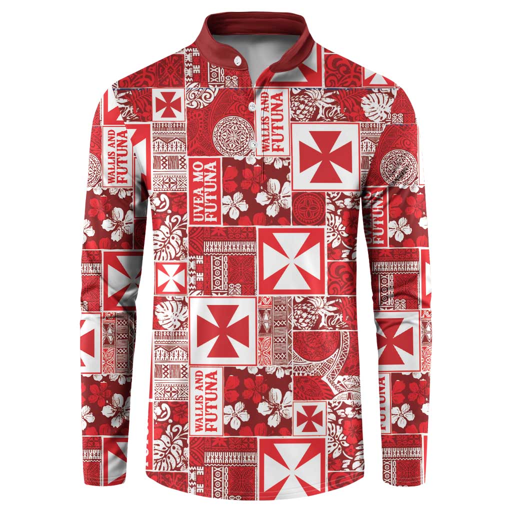 Wallis Et Futuna Kilisimasi Fiefia Button Sweatshirt Pacific Patchwork Xmas Vibes - Polynesian Pride