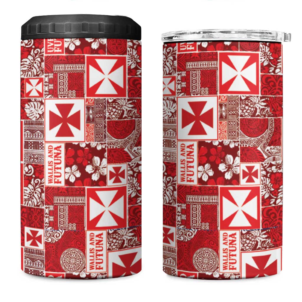 Wallis Et Futuna Kilisimasi Fiefia 4 in 1 Can Cooler Tumbler Pacific Patchwork Xmas Vibes - Polynesian Pride