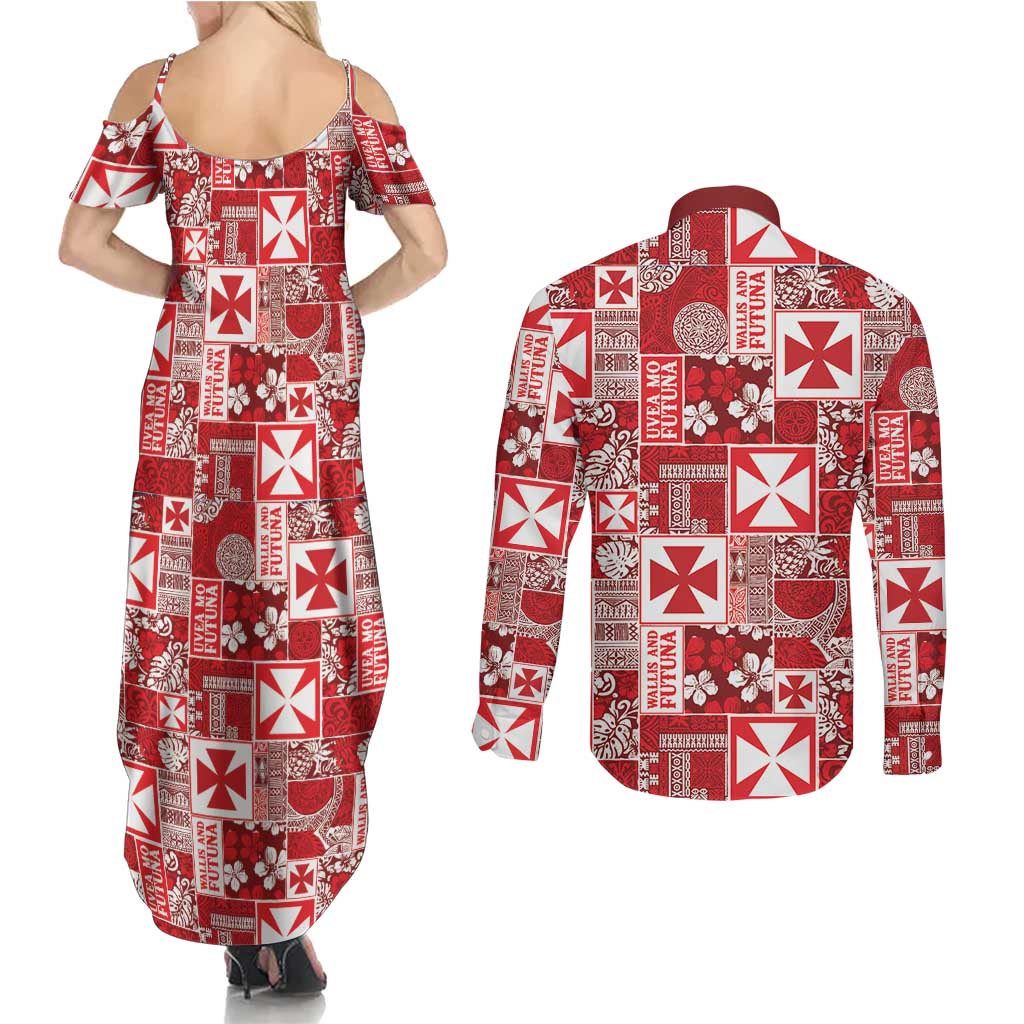Wallis Et Futuna Kilisimasi Fiefia Couples Matching Summer Maxi Dress and Long Sleeve Button Shirt Pacific Patchwork Xmas Vibes - Polynesian Pride