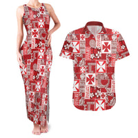 Wallis Et Futuna Kilisimasi Fiefia Couples Matching Tank Maxi Dress and Hawaiian Shirt Pacific Patchwork Xmas Vibes LT9 Red - Polynesian Pride