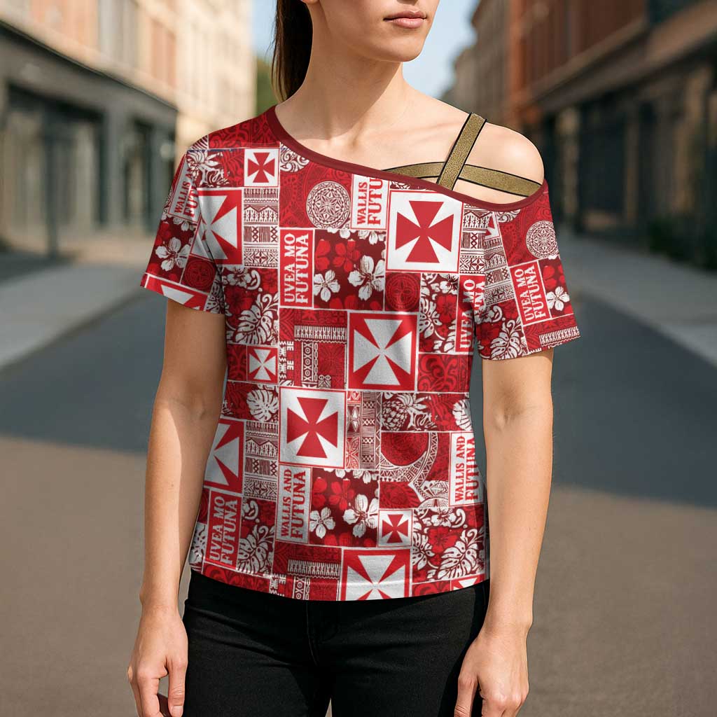Wallis Et Futuna Kilisimasi Fiefia Cross Shoulder Shirt Pacific Patchwork Xmas Vibes - Polynesian Pride