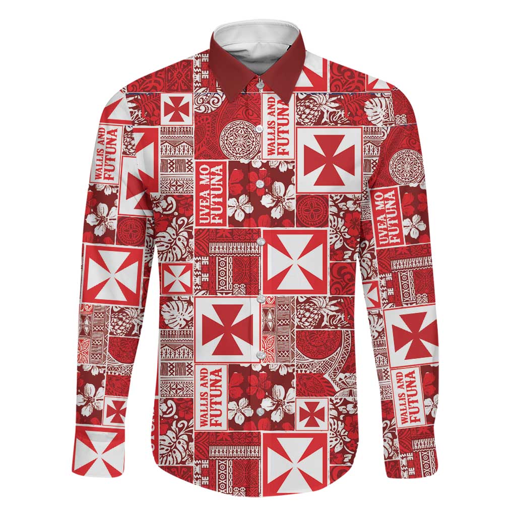 Wallis Et Futuna Kilisimasi Fiefia Family Matching Mermaid Dress and Hawaiian Shirt Pacific Patchwork Xmas Vibes LT9 Dad's Shirt - Long Sleeve Red - Polynesian Pride