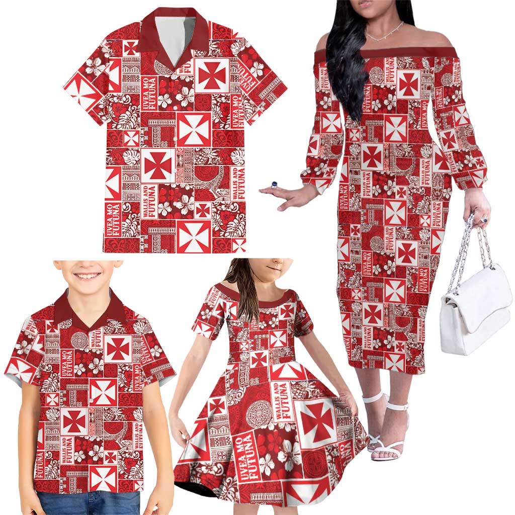 Wallis Et Futuna Kilisimasi Fiefia Family Matching Off The Shoulder Long Sleeve Dress and Hawaiian Shirt Pacific Patchwork Xmas Vibes LT9 - Polynesian Pride