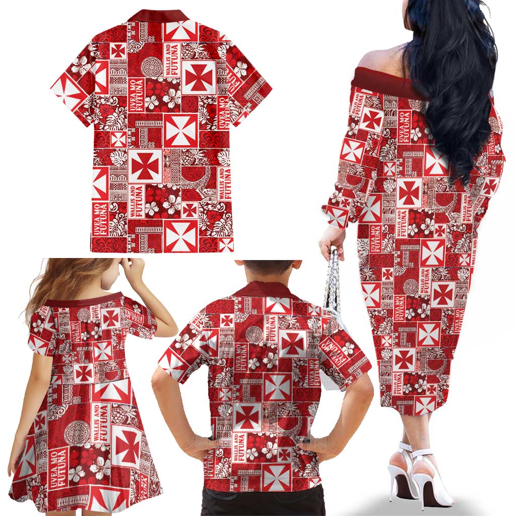 Wallis Et Futuna Kilisimasi Fiefia Family Matching Off The Shoulder Long Sleeve Dress and Hawaiian Shirt Pacific Patchwork Xmas Vibes LT9 - Polynesian Pride