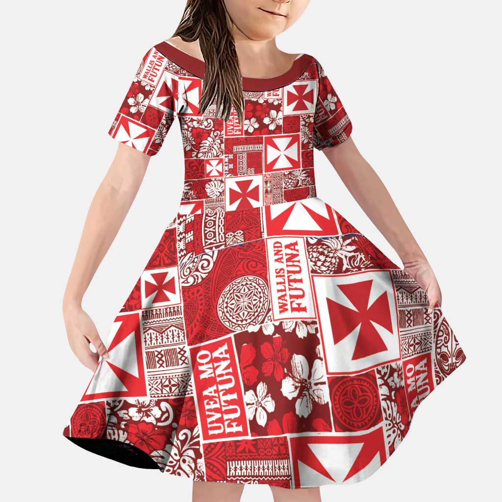 Wallis Et Futuna Kilisimasi Fiefia Family Matching Off Shoulder Maxi Dress and Hawaiian Shirt Pacific Patchwork Xmas Vibes LT9 Daughter's Dress Red - Polynesian Pride