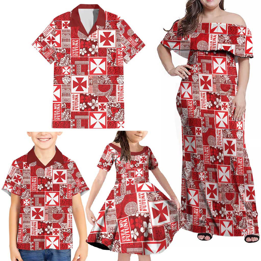 Wallis Et Futuna Kilisimasi Fiefia Family Matching Off Shoulder Maxi Dress and Hawaiian Shirt Pacific Patchwork Xmas Vibes - Polynesian Pride
