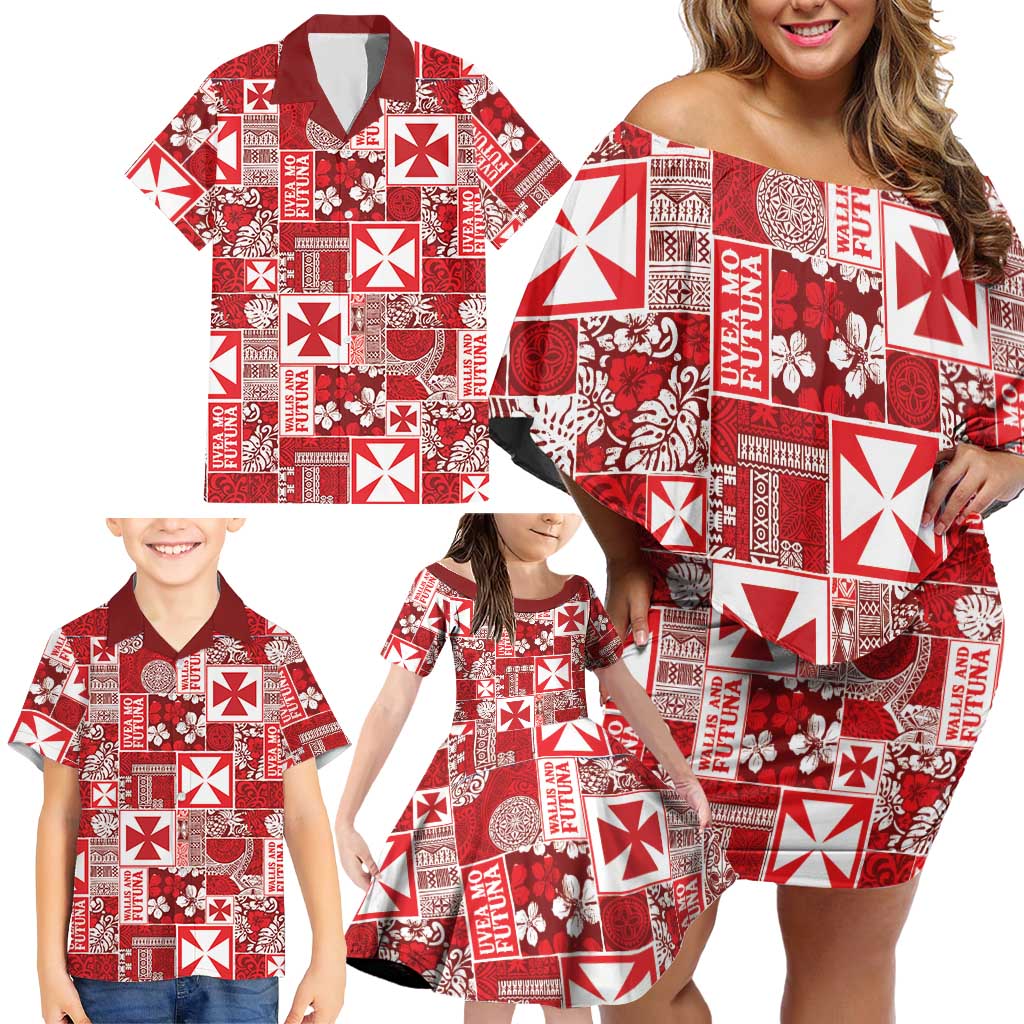 Wallis Et Futuna Kilisimasi Fiefia Family Matching Off Shoulder Short Dress and Hawaiian Shirt Pacific Patchwork Xmas Vibes LT9 - Polynesian Pride