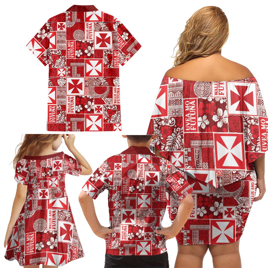Wallis Et Futuna Kilisimasi Fiefia Family Matching Off Shoulder Short Dress and Hawaiian Shirt Pacific Patchwork Xmas Vibes LT9 - Polynesian Pride