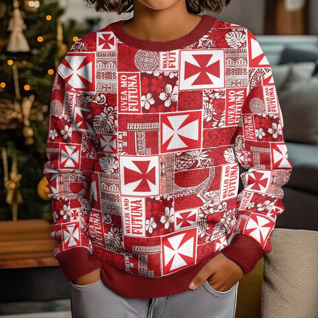 Wallis Et Futuna Kilisimasi Fiefia Kid Ugly Christmas Sweater Pacific Patchwork Xmas Vibes - Polynesian Pride