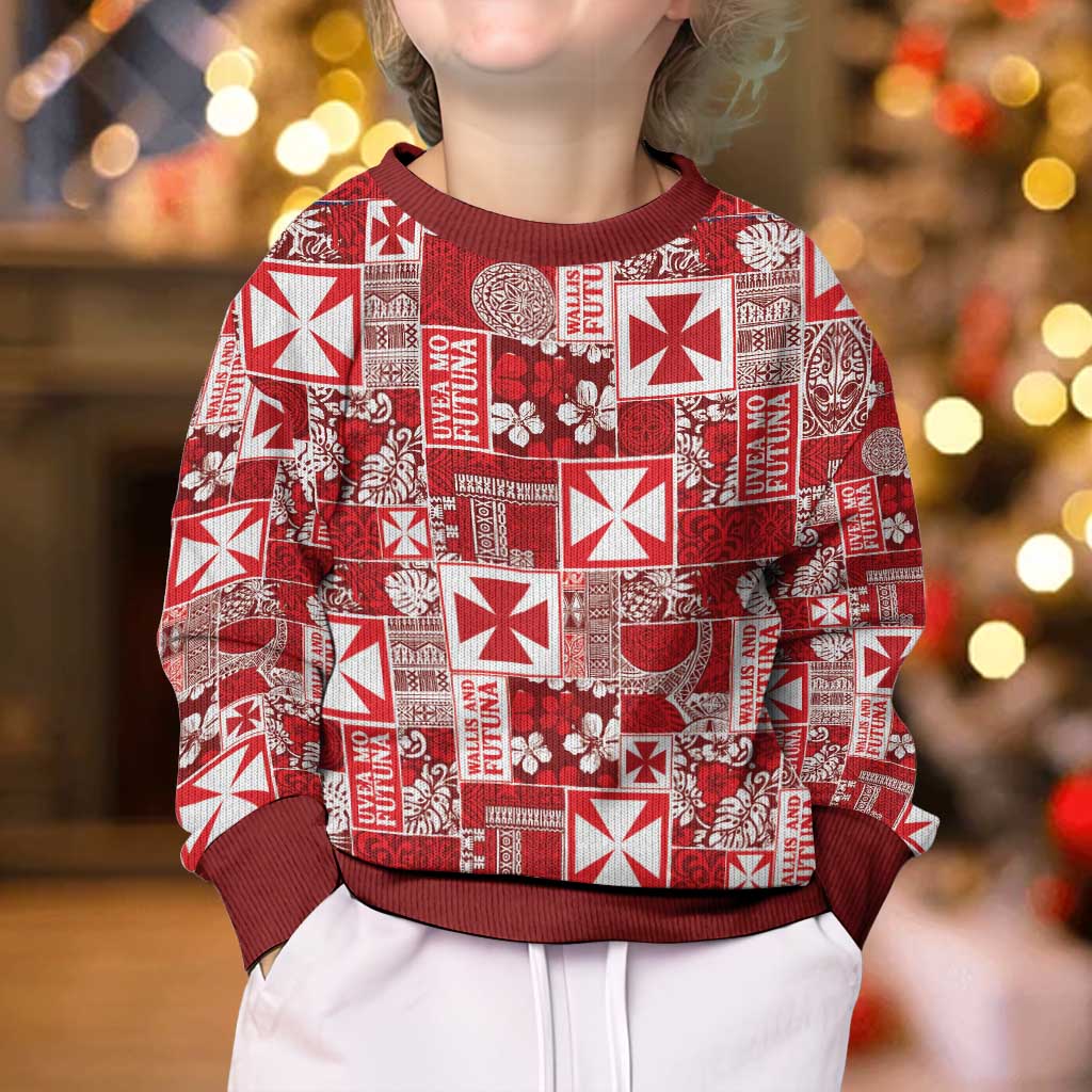 Wallis Et Futuna Kilisimasi Fiefia Kid Ugly Christmas Sweater Pacific Patchwork Xmas Vibes - Polynesian Pride