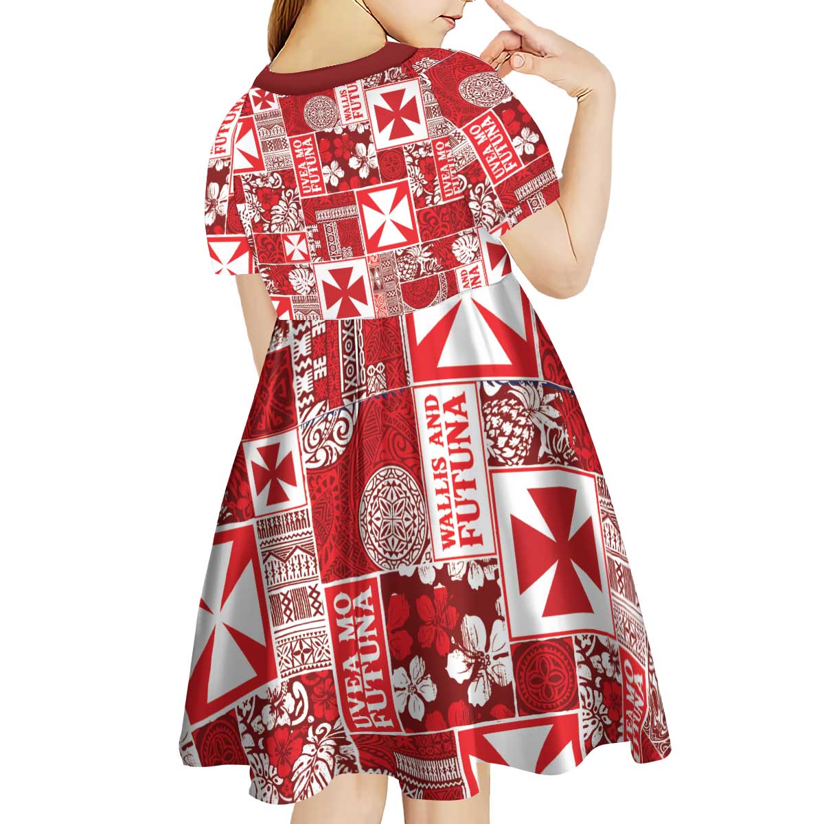 Wallis Et Futuna Kilisimasi Fiefia Kid Short Sleeve Dress Pacific Patchwork Xmas Vibes - Polynesian Pride