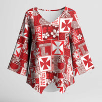 Wallis Et Futuna Kilisimasi Fiefia Kimono Sleeve Blouse Pacific Patchwork Xmas Vibes - Polynesian Pride