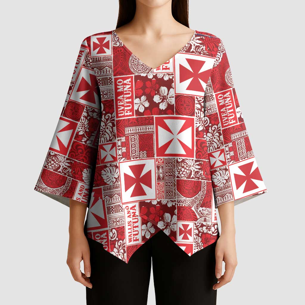 Wallis Et Futuna Kilisimasi Fiefia Kimono Sleeve Blouse Pacific Patchwork Xmas Vibes - Polynesian Pride