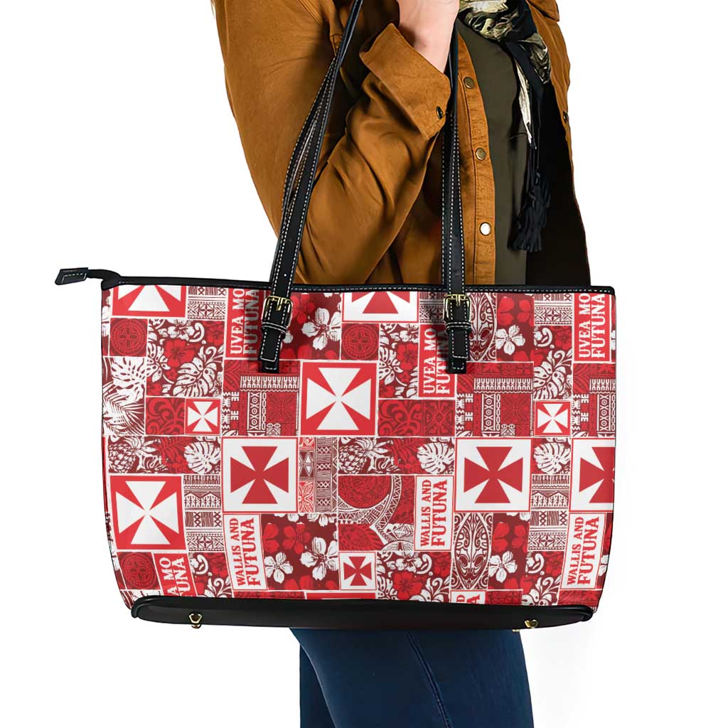 Wallis Et Futuna Kilisimasi Fiefia Leather Tote Bag Pacific Patchwork Xmas Vibes - Polynesian Pride