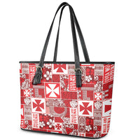 Wallis Et Futuna Kilisimasi Fiefia Leather Tote Bag Pacific Patchwork Xmas Vibes - Polynesian Pride